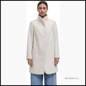 Polyester Trench Coat with Stand Collar Hidden Button Mid-Length
